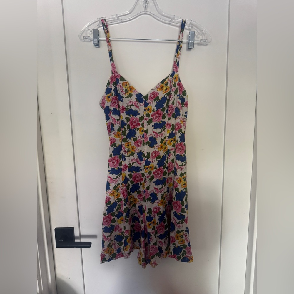 Vintage Blue Floral Dress with Spaghetti Straps